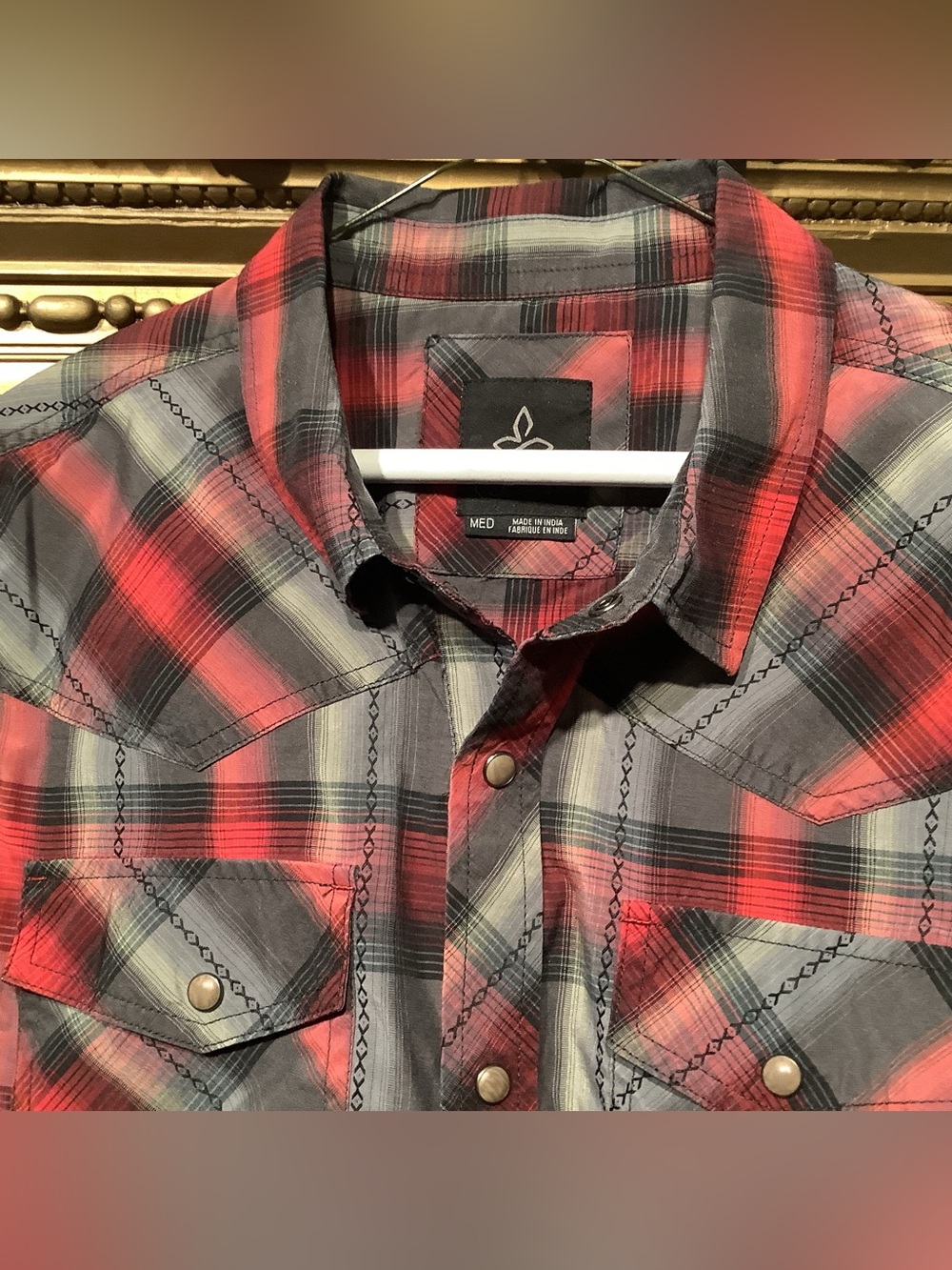prAna Men's Plaid LS Shirt Pearl Snap Button Up - Men's Sz Medium